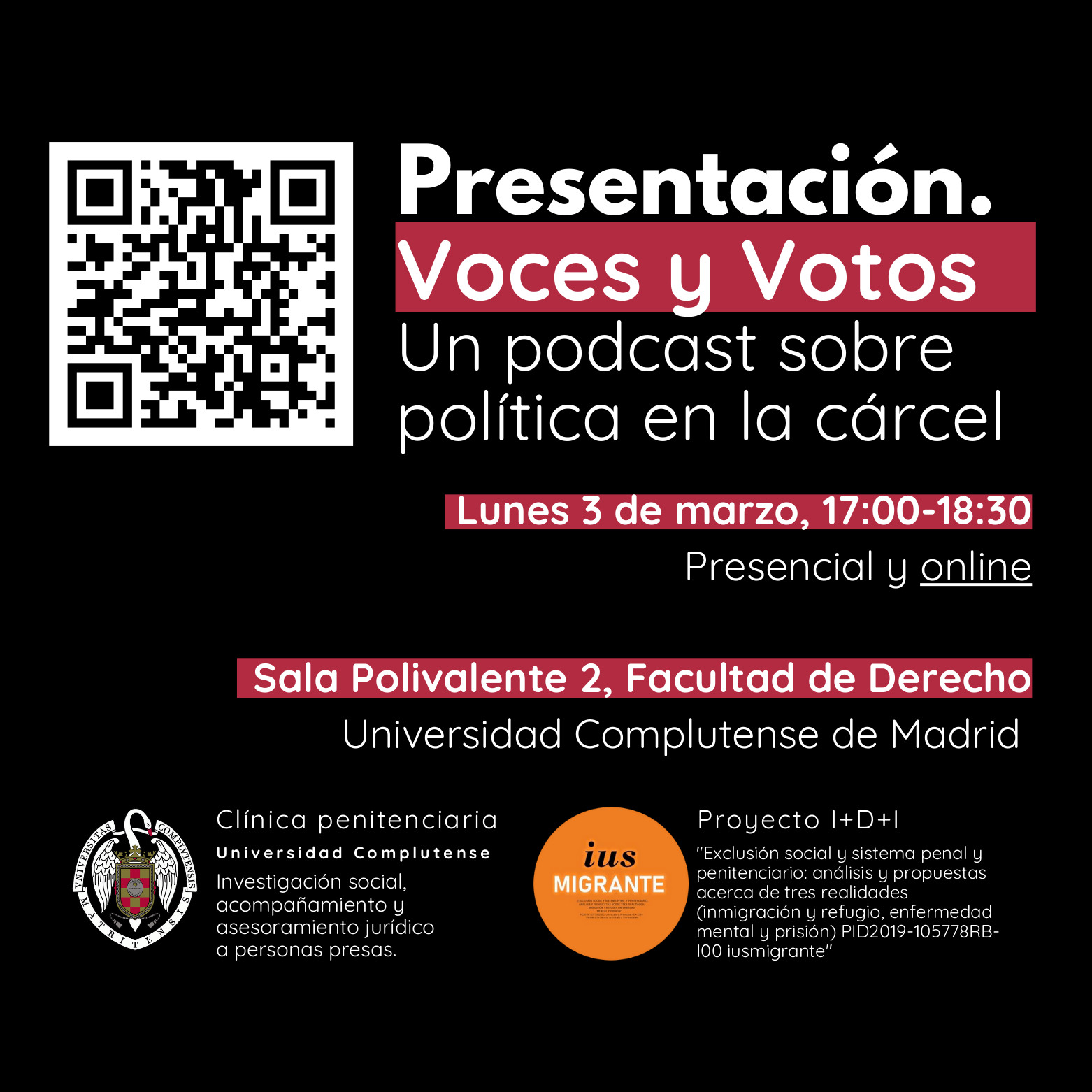 Presentación del podcast "Voces y votos" (03/03/2025, 17:00 h, Aula Polivalente II)